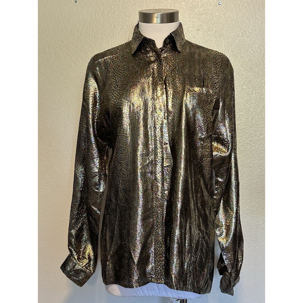 Helene Sidel Colorful Lame‎ Metallic VTG 80's DISCO Blouse Reptile Embossed sz.S